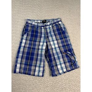 Hurley‎ Shorts Merns Waist 29 Blue Plaid Bermuda Flat Front Casual Cotton Blend
